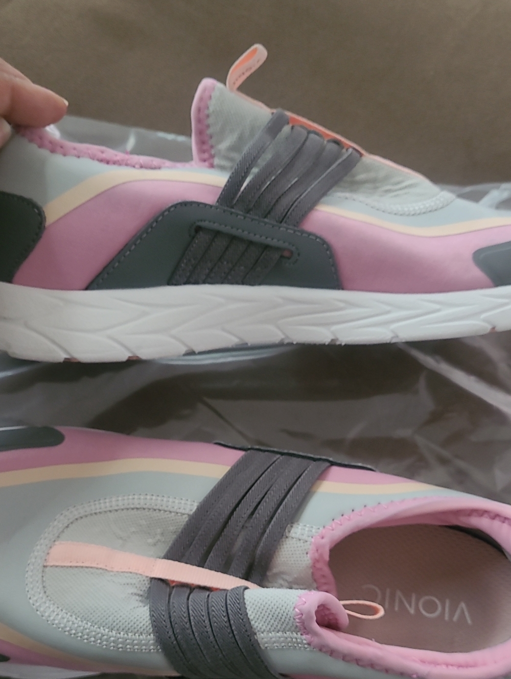 Vionic Slip-On Athletic Sneakers in Pink, Gray & Cream Size 10 - Picture 8 of 13